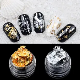 1Box ​​Gold Silver Nail Foil Nail Art Decorations Stickers Oregelbundna folier Klistermärke Papper 3D Glitter Flakes Diy Hanicure H