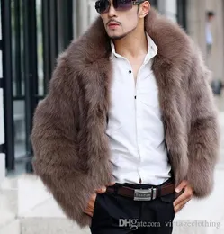 Mens päls fox jackor lager vinter varm tjock lapel nacke manlig solid lös plus storlek ytterkläder rockar