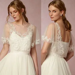 Sexy senza schienale Nuove giacche da sposa da sposa pizzo appliques bolero appliques v-back a maniche corta a scialle top scisso scrollata di avorio bianco giacca personalizzata