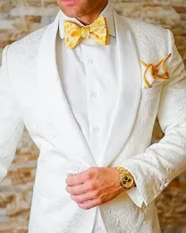 Vit Bröllop Tuxedos Groom Wear Shawl Lapel Groomsmen Outfit Man Blazers 2 Piece Trajes de Hombre Kostym Hem Yy125