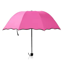 Tre Fällande Svart Beläggning Solskyddsmedel UV Manuell Paraply Utomhus Parasol Dual Använd Vuxna Paraply Blom-