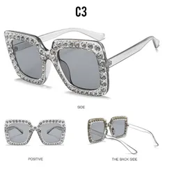 Atacado-Big Diamond Sun Óculos Quadrados Coloridos Máscaras Mulheres Oversized Sunglasses Retro Top Cristal Trend Rhinestone LJJE9