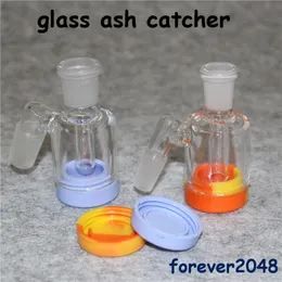Mini Glass Ash Catcher med 7 ml Silikonbehållare 14mm 18mm Ashcatchers For Glass Bong Dab Oil Rig Water Pipes