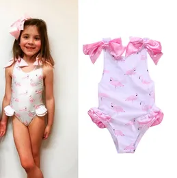 Baby Girls Swimwear Flamingos Printed Kids Swimsuit One Pieces Cute Girls Bow Beachwear Bikini Bathing Suit Swim Children Clothing DHW2311