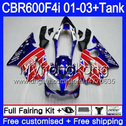 Kropp + Tank för Honda CBR 600F4I CBR600FS CBR600F4I Fabriksblå Röd 01 02 03 286HM.38 CBR600 F4I 600 FS CBR 600 F4I 2001 2002 2003 Fairings