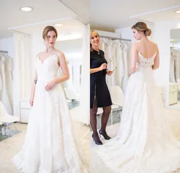 En linje drömmande bröllopsklänningar Applique Tulle Spaghetti Bröllopsklänningar Sweep Length Bridal Gowns Vestidos de Novia