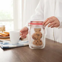 Partihandel Plast Mason Jar Shaped Food Container Safe Zipper Storage Väskor Återanvändbar Eco Friendly Snacks Bag LX7050