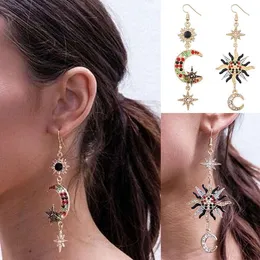 Fashion-sun crescent diamonds dangle earrings for women western hot sale Irregular asymmetry moon stars chandelier earring luxury jewelry