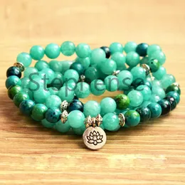 MG0648 8 mm Green Aventurine 108 Mala Bracelet 4 Wrap Women`s Yoga Mala Beads Bracelet Natural Azurite Lotus Charm Bracelet
