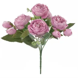 High Quality 9 branches artificial roses flower bouquet for wedding bridal bouquet home decoration artificial flower
