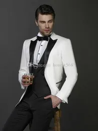 Bonito One Button Groomsmen pico lapela do noivo smoking Homens ternos de casamento / Prom / Jantar melhor homem Blazer (jaqueta + calça + gravata + Vest) A324