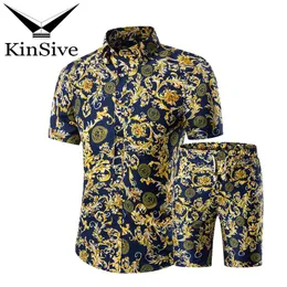 Sommar Tracksuit Men T-shirts Och Strand Shorts Satser Fashion Print Kortärmad T-shirt + Korta Byxor Två Piece Track Suit 2018 Ny