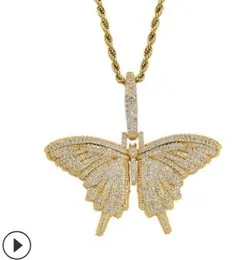 Animal butterfly Pendant Necklace Charm 4mmTennis Chain & Cuban Gold Silver Cubic Zircon Men's Hip hop Rock Jewelry