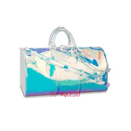 Ny högkvalitativ lyxdesigners resväska Transparent Röd och Blå PVC Handväskor med stor kapacitet Utomhusmode Kedja Bagageväska50x29x23