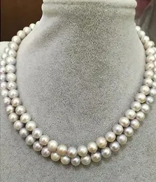 Heta dubbelsträngar 8-9mm South Sea Light Silver Grey Pearl Necklace 18 "19" 14K Guldlås