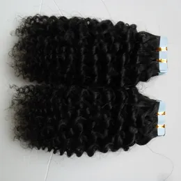 Kinky Curly Virgin Hair Taśmy Hair Extensions 40 sztuk 10 "-26" Maszyna Made Made Remy Tape W Włosach Na Kleje Taśma PU Skóra Wątek Niewidzialny 40szt