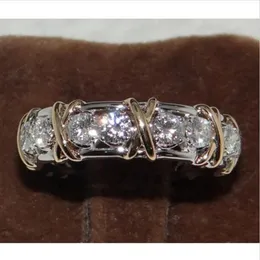 Classic 925 Silver Jewelry Brand Tanzanite 5a CZ Stone Yellow Gold Cross Eternal Band Wedding Ring for Women Storlek 5-12