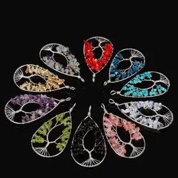 Naturalny Kolorowy Kryształ Kamienny Drzewo Życia Wody Kropla Handmade Łańcuchy Wisiorek Naszyjniki Biżuteria Prezent Dla Mężczyzn Kobiety