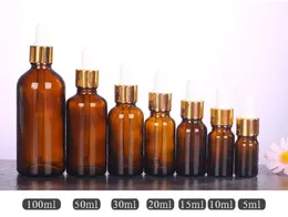 5 10 15ml 20 30 50 100ml Clear Glass Dropper Bottle with Gold Lid Cap Essential Oil Bottles Frosted Coffee