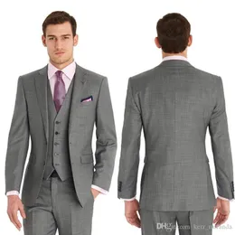 2020 Custom Made Slim Fit İki Düğmeler Resmi İyi Adam Düğün Suit Damat smokin Gri Klasik Man Damat Düğün Suit (Ceket + Pantolon + Yelek)