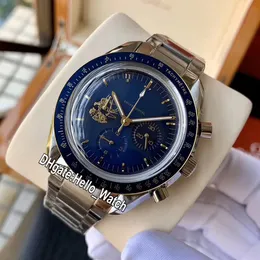 Nowy Master Apollo 11 50 TH 310.20.42.50.01.001 OS Quartz Chronograph Mens Watch Niebieski Dial Blue Bezel SS Stal Bransoletka Zegarki Hello_watch