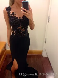 Preto applique laço sereia vestidos de baile 2019 novos vestidos formais vestido de noite split longo vestido de baile 051