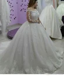2019 Vintage Arabski Dubai Princess Sukienka Ślubna Długie Rękawy Koronkowe Aplikacje Kościół Formalna Bride Bridal Suknia Plus Size Custom Made