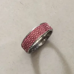 Bling Pink Zircon 316L in acciaio inox argento colorato anello di nozze strass anello di fidanzamento per donne ragazze amanti all'ingrosso