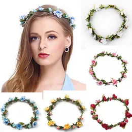 Bohemian Teryle blomma krans Garland Crown Festival Bröllop BridesMaid Blommor Headband Headdress Headpiece Hair Tillbehör YD019