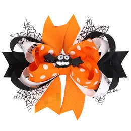 Novos arcos de cabelo de 5 "de Halloween com clipe para crian￧as meninas princesas Pinwheel Grossgrain Ribbon Bairpin Hairping Acess￳rios 4 cores