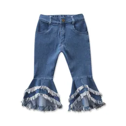 Девочки брюки детские джинсовые брюки 2019 Новая модная девочка Tassel Flare Детские джинсы детские бутик -бутик -брюки Z01