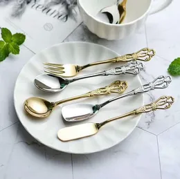 Retro Hollowere Flatware 304 Ze Stali Nierdzewnej Kawa Łyżka Owocowa Widelec Masło Nóż Deserowy Scoops Lody Scoop Obiadowi SN3317