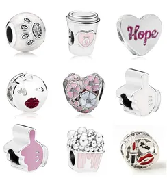 20 Stück Kaffeetasse Lippenstift Popcorn Magnolie Pfotenabdruck Silber Charms Perlenanhänger Perlen passend für europäische Charm-Pandora-Armbänder Schmuck DIY Weihnachten