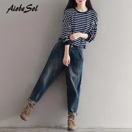 2017 Autumn Boyfriend Jeans Harem Pants Women Trousers Casual Plus Size Loose Fit Vintage Denim Pants High Waist Jeans 3xl Y19042901