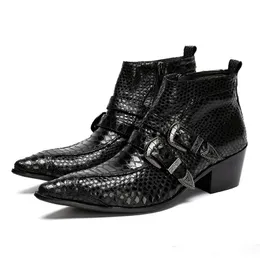 Pointed Fashion Plus Size Toe Alligator Man Handmade Cowboy male paty prom shoes Genuine Leather High Heels Men's Ankle c344
