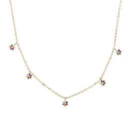 Summer Sea Fashion High Quality Multi Pendant Flower Star Pendent Necklaces for Women Paved Rainbow Cz in Gold Jewelry Gift