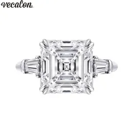 Vecalon Royal Queen Promise Ring 925 Sterling Silber Asscher Cut 6ct AAAAA Cz Luxuriöse Eheringe für Frauen Brautschmuck