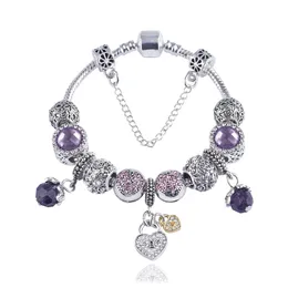 Hurtownia Charm Charm Bransoletka 925 Srebrny Pandora Bransoletki Dla Kobiet Royal Crown Bransoletka Purpurowe Kryształowe Koraliki DIY Biżuteria z niestandardowym logo