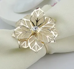 Moda Pierścionki Serwetki Upscale Gold Flower Rhinestone Wedding Party Serwet Ring Home Hotel Piękny Dekoracja Stołowa Darmowa DHL SN2780