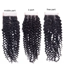 Kinky Curly Human Hair 4X4 Koronki Zamknięcia Węzły Bleached Natural Hairline Free średnie 3 części