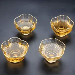 Glod Rim Hand Crystal Glass Tea Cup Japanese Hammered Kung Fu Puer Exempel Tea Tasting Cup Teaware