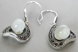 Vintage de Plata de Ley 925 De 10 mm Plata Blanco Natural Jade Redondo Cuentas Pendientes 1,5 "