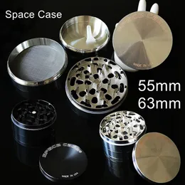 Space Case Herb Grinder Zinc Alloy Metal Grinders 55mm 63mm 4 Layers Silver Black Color Tobacco Spacecase Crusher 5921SC