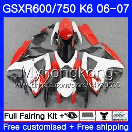 Bodys For SUZUKI GSXR 750 600 GSXR-750 K6 GSXR750 2006 2007 296HM.44 GSX R600 R750 GSX-R600 06 07 GSXR600 06 07 red white hot Fairing kit