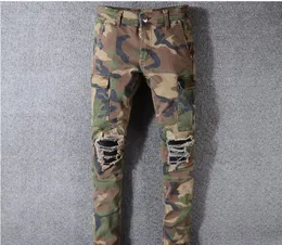 Pantalones vaqueros de hombre Camo nueva moda de verano para hombre pantalones casuales de motociclista rasgados Hip Hop para mezclilla larga