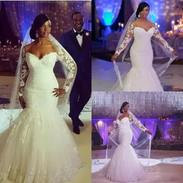 2019 plus storlek bröllopsklänningar från axeln Långärmade Lace Appliques Lace Custom Made Mermaid Bröllopsklänningar Billiga Bridal Dress