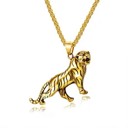 New Fashion Luxury Designer Rock Hip Hop Smycken Cool Titanium Steel Handsom Animal Tiger Pendant Halsband för män