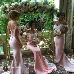 2019 Mermaid Pink Bridesmaid Dress Off Shoulder Appliuqes Backless Maid of Honor Dress Wedding Party Gown Plus Size vestidos damas de honor