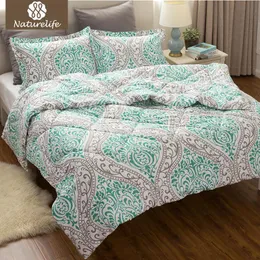 Commercio all'ingrosso- NatureLife Pattern Flower Pattern Comforter Duvet Set 3 Pz Classics Green Damask Design Down Alternative Comforter Edredom futon