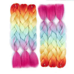 Ombre Four Tone Braiding Hair Extension Syntetisk Kannekalon Jumbo Box Flätor Rainbow Crochet Braiding Hårbuntar 5st / Lot